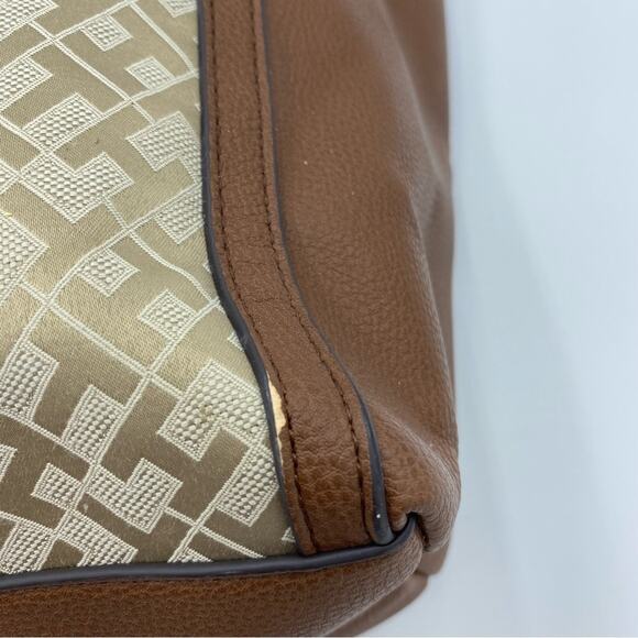 Tommy Hilfiger Large Tote Purse Handbag Gold Chain Accents-Brown - Picture 5 of 14